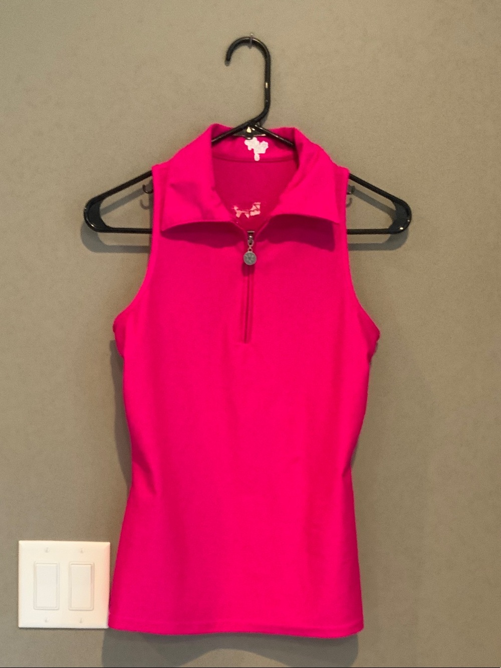 Tzu Tzu Sleeveless Half-Zip Tank in Bright Pink